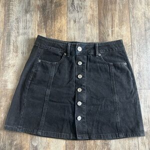 American Eagle Black Button-Front Denim Skirt